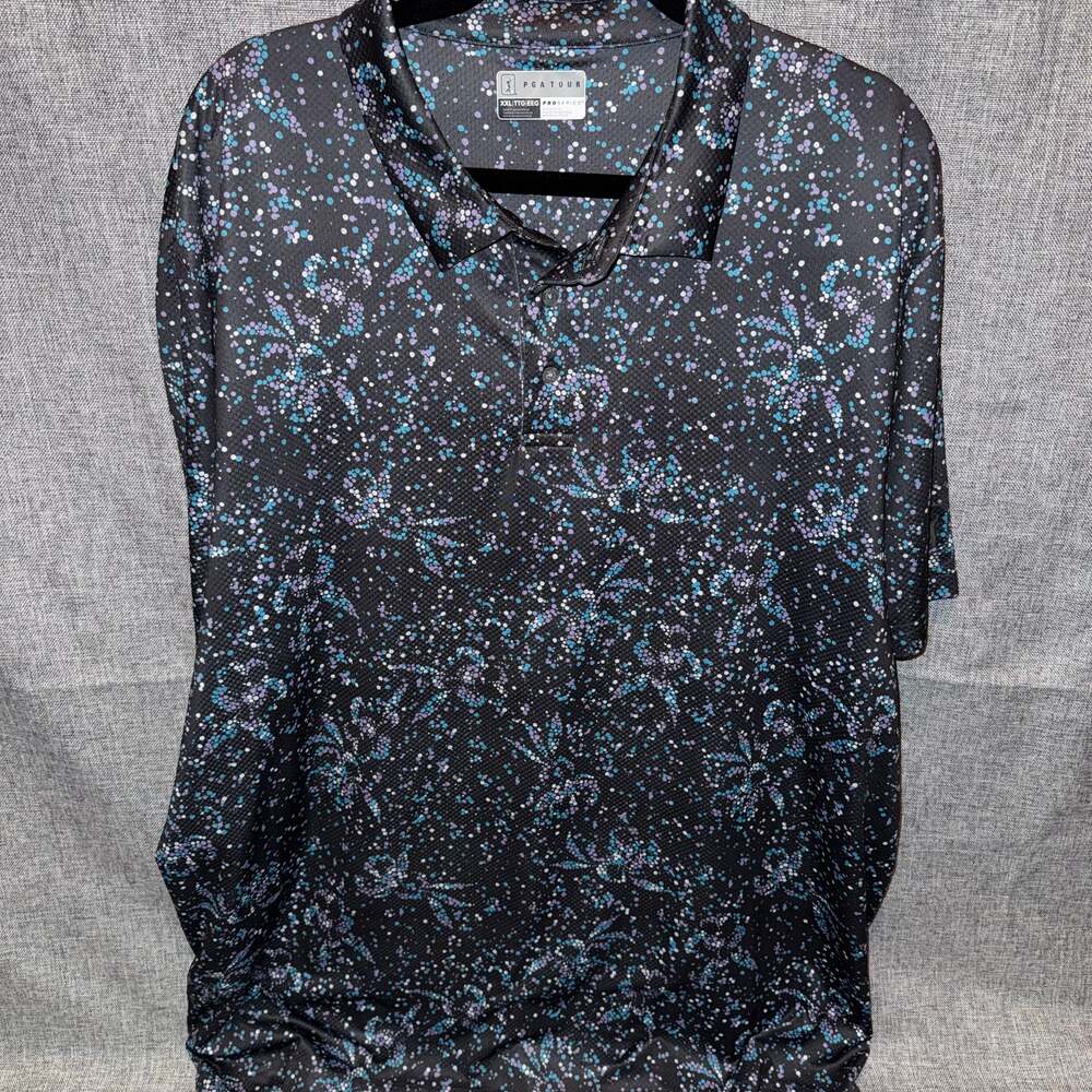 PGA TOUR Pro Series Men's XXL Clustered Confetti Print Performance Golf Polo Shi